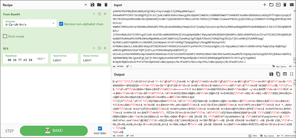 Shellcode decryption via CyberChef