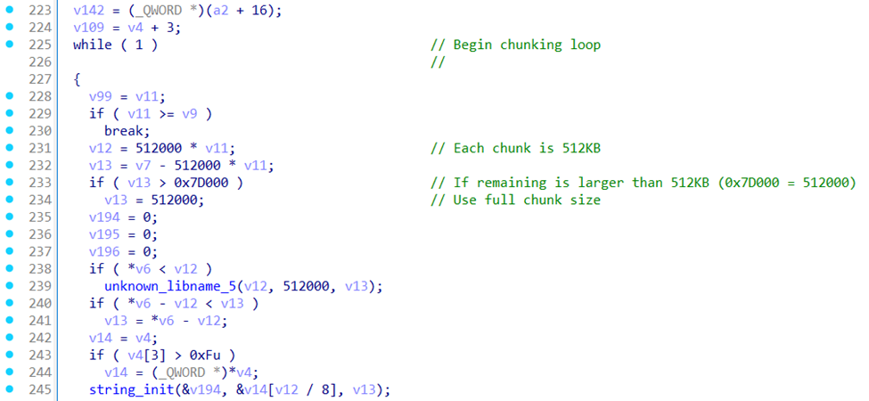 Snippet of the function that handles large files by breaking them into manageable pieces