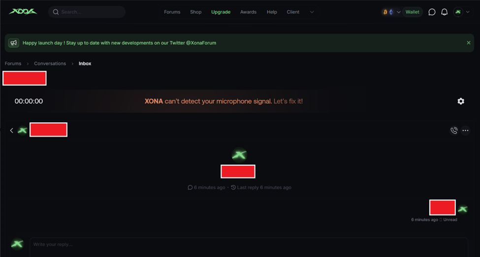Xona messaging page
