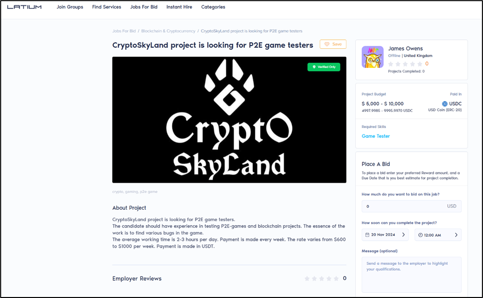 Fake job recruitment post on Latium