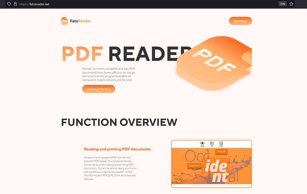Fato Reader landing page