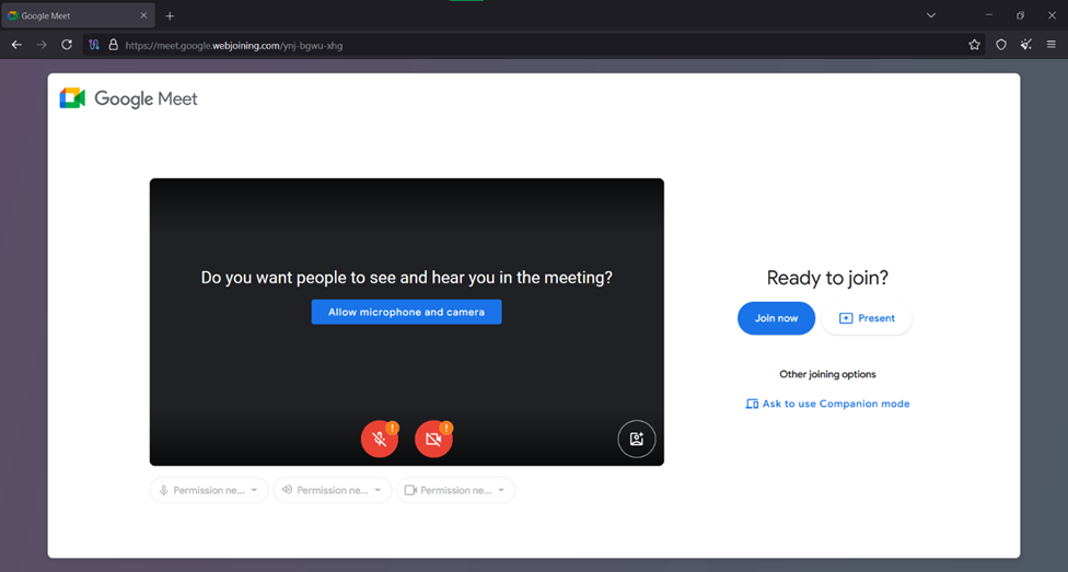 Google Meet landing page