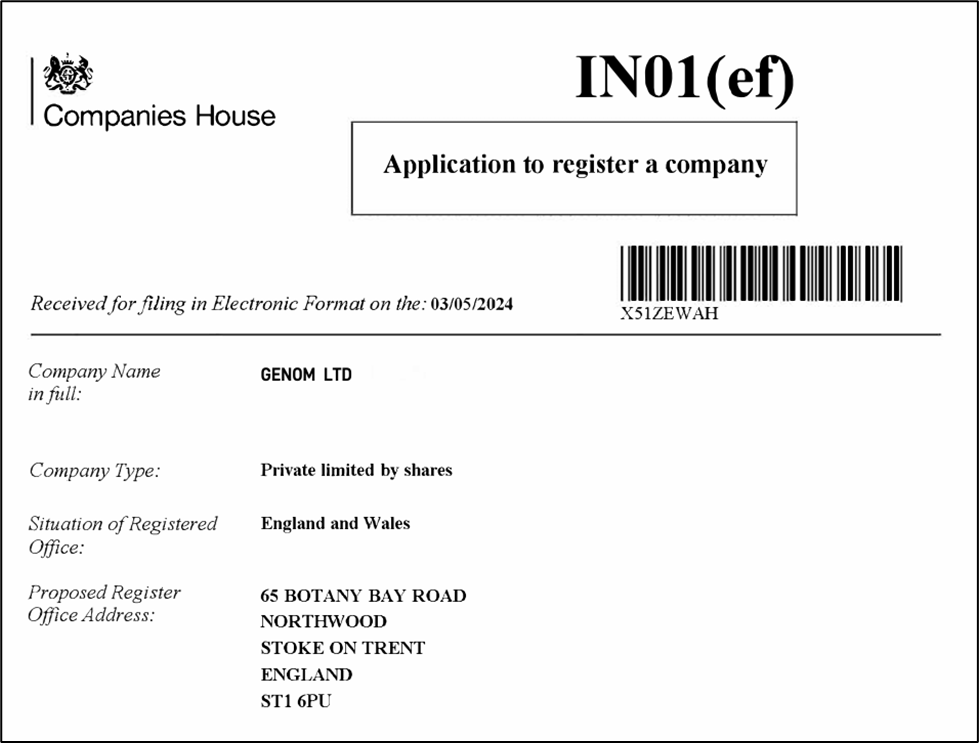 Registered company GENOM LTD on Companies House