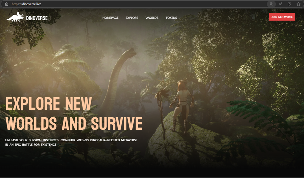 Dinoverse landing page with a gaming theme