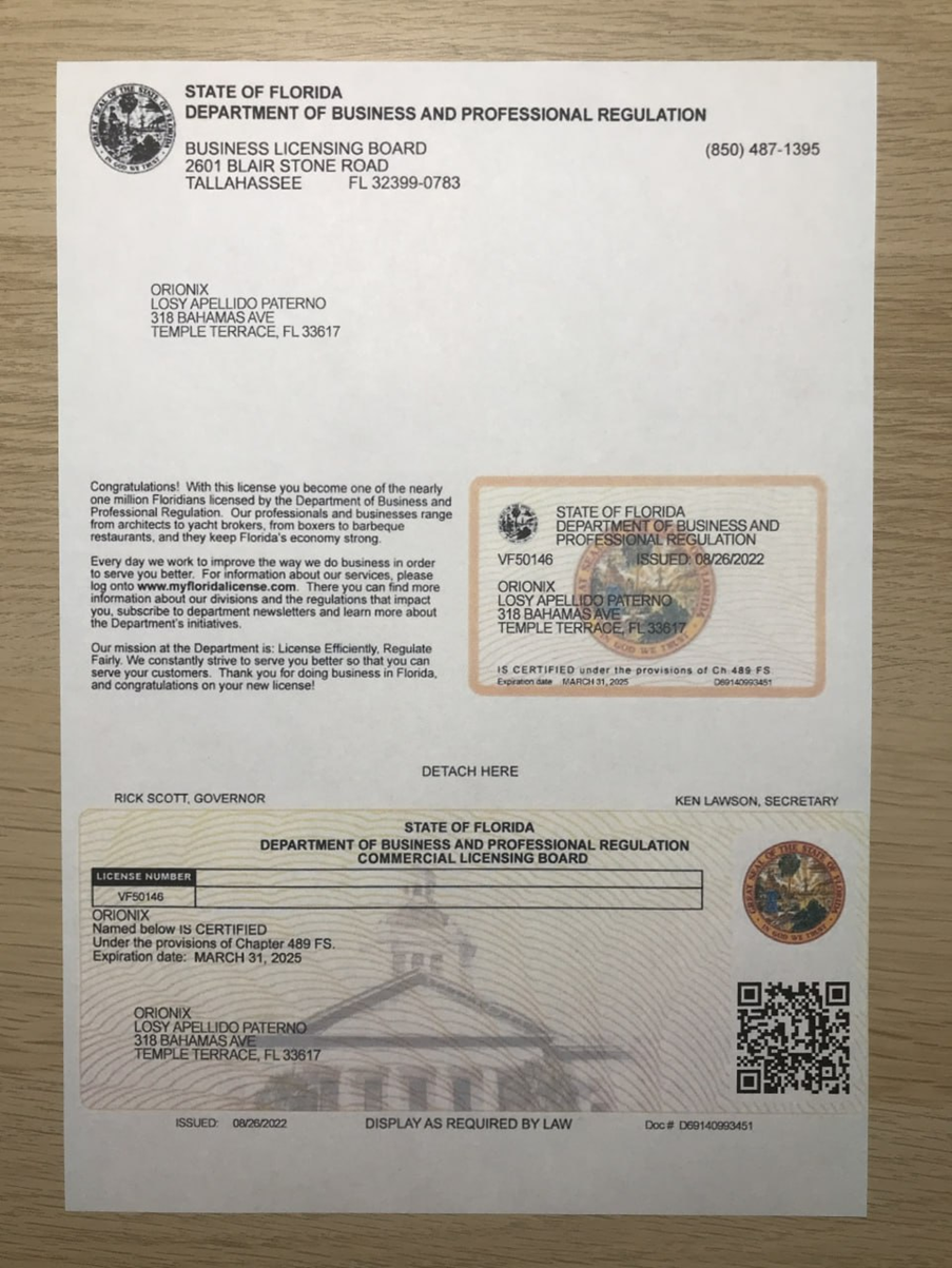 Fake Orionix registration printed document pic given to workers