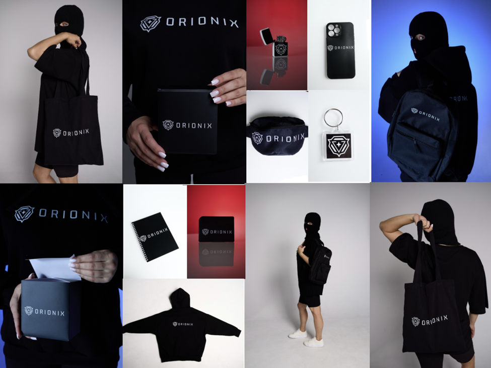 Examples of Orionix merchandising photoshoot in a professional studio