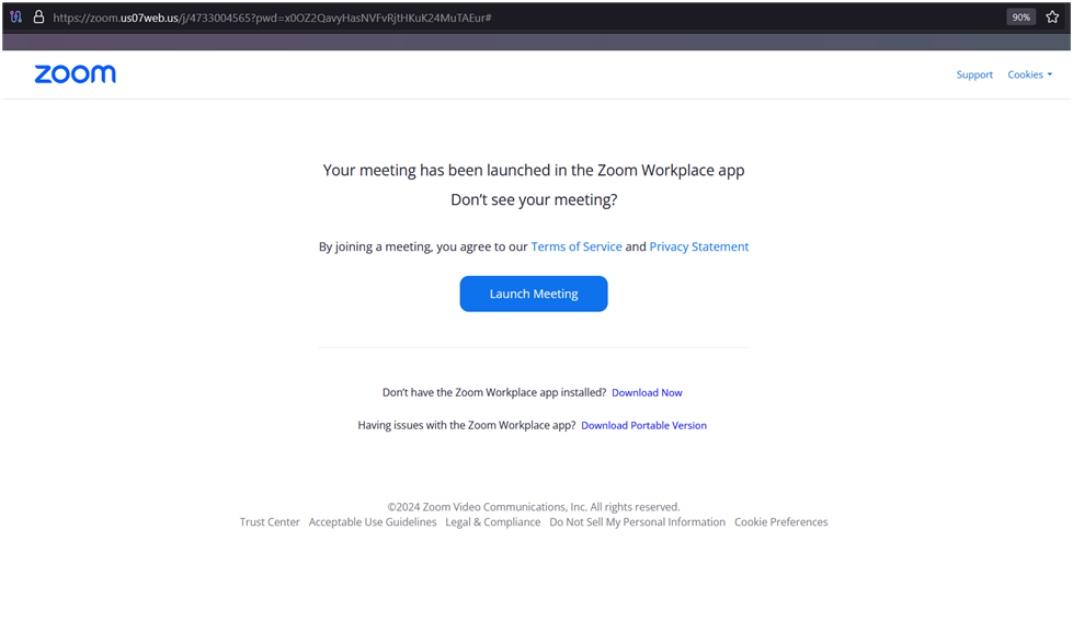 Zoom landing page