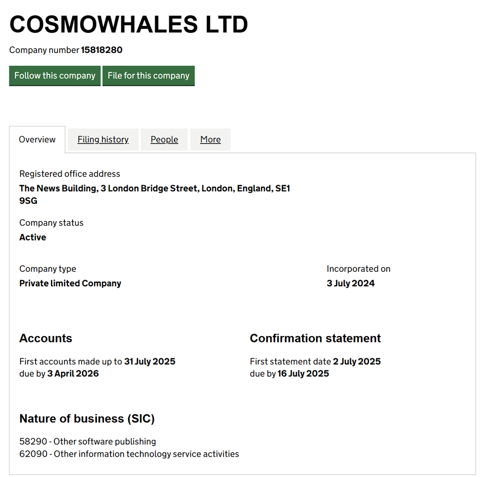 Whales Project registered as Cosmo Whales