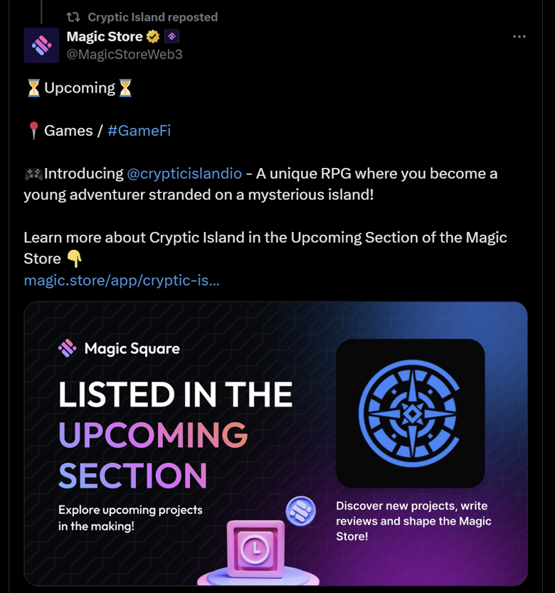 Cryptic Cave listing announcement