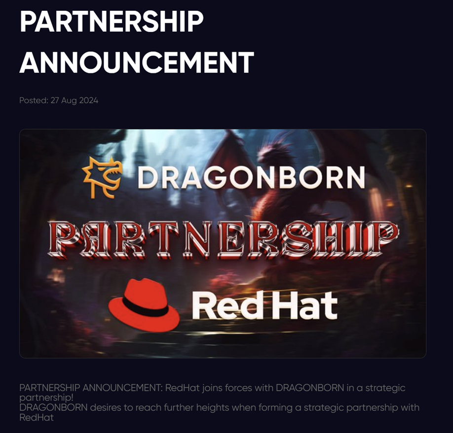 Dragonborn fake partnership announcement with software giant RedHat