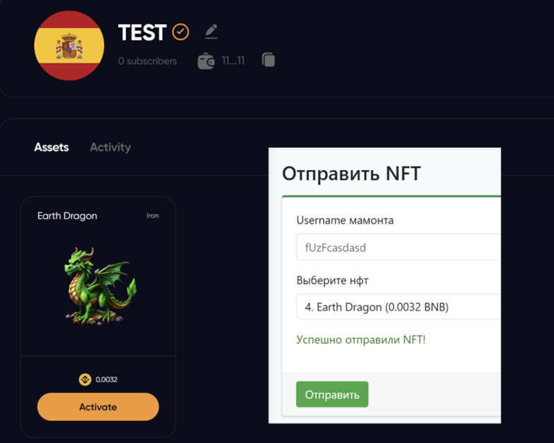 Dragonborn NFT sent to the profile inventory