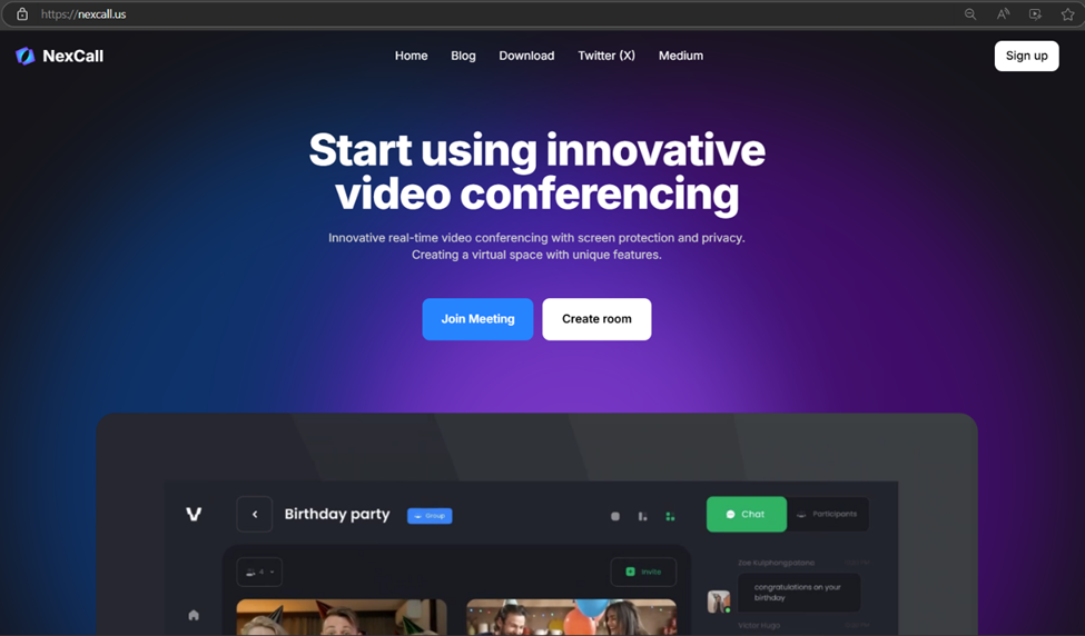 Nexcall landing page