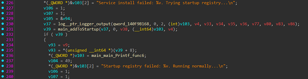 Snippet of main.main function