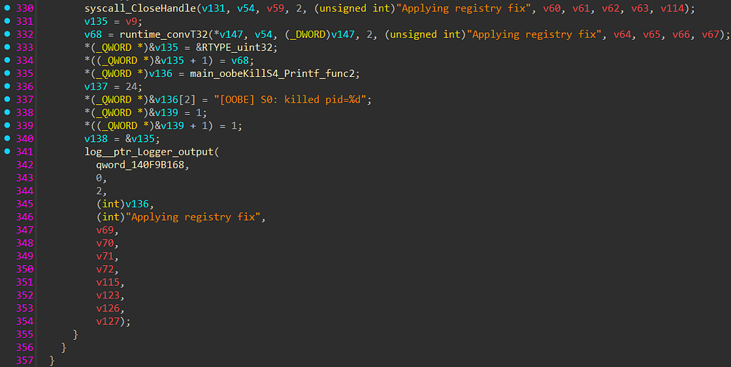 The S0 stage logging '[OOBE] S0: killed pid=%d' after terminating the OOBE window's owner process (main.oobeKillS4 funct