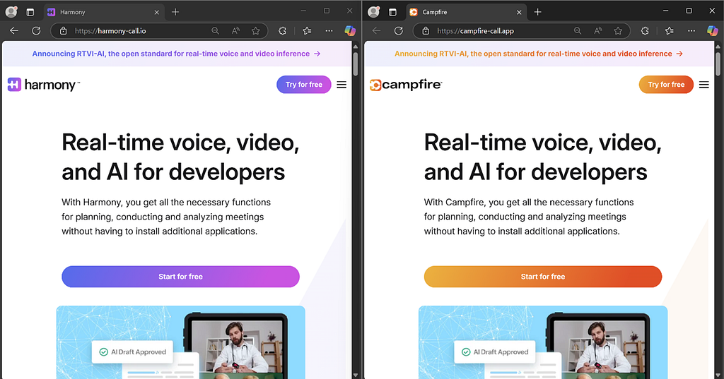 Comparison between traffer landing pages (FriendsCompany on the left, Wagmi on the right)