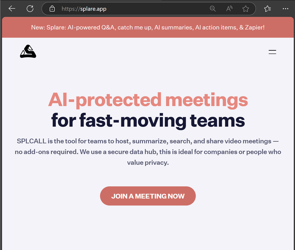Splare landing page