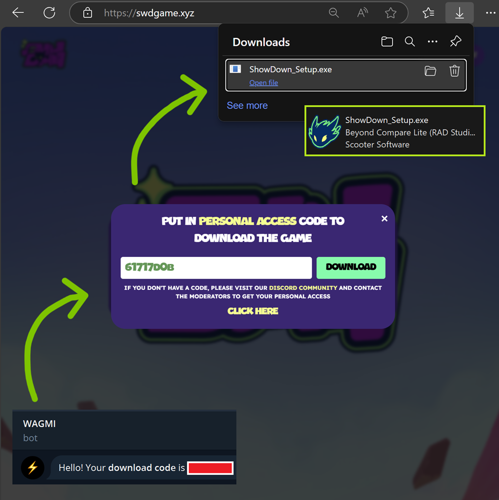 Windows payload delivery (fake Takedown Legends)