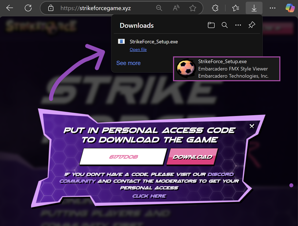 Landing page serving the payload