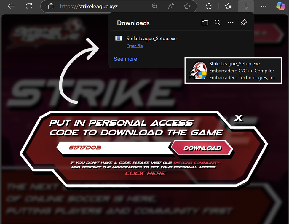 Landing page serving the Windows payload