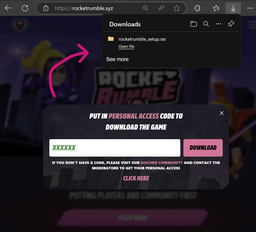Landing page serving the Windows payload