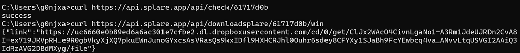 Dropbox link served via API to download the payload