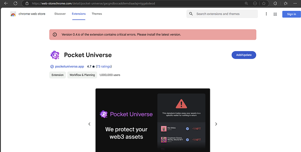 Fake Google Chrome Store page