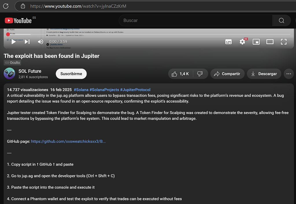 A malicious YouTube Ads campaign promoting a Phantom wallet drainer
