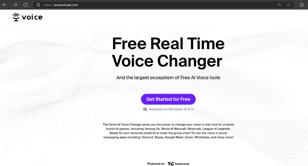 Voice Changer landing page