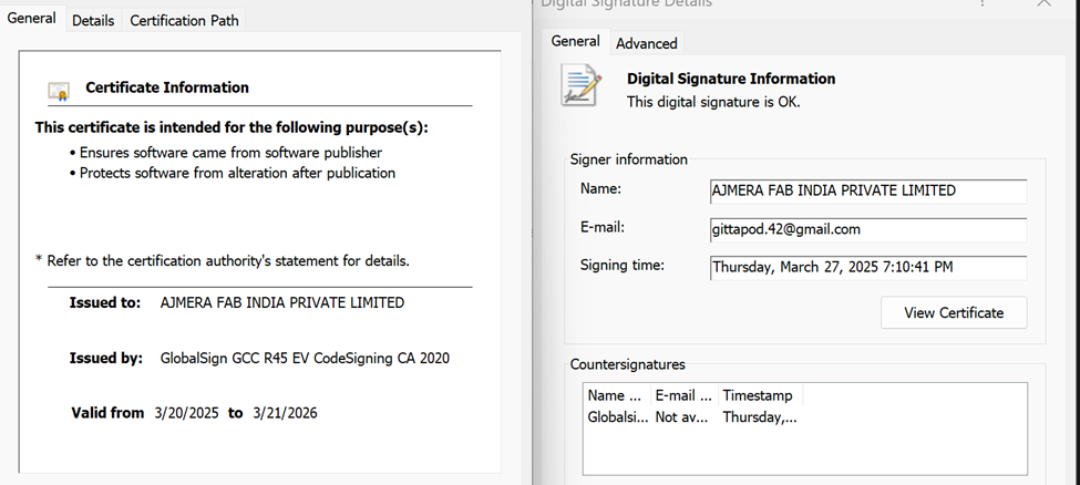 Payload signed with an EV certificate issued by GlobalSign (4)